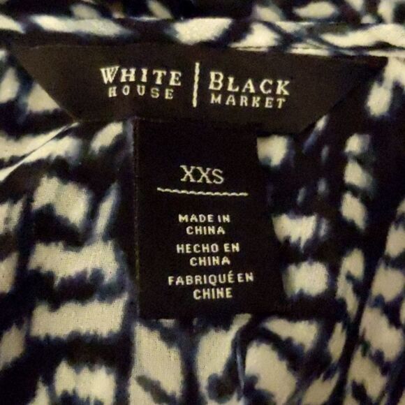 White House Black Market feather design, flutter sleeve, blk wht blue maxi XXS - Picture 7 of 9